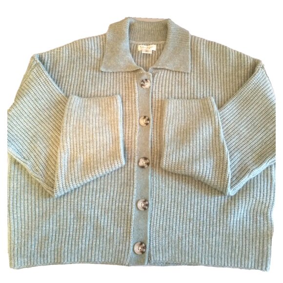 Jessica Simpson Women's Cardigan Buttons Sage Green Cropped Sweater - Large - Picture 2 of 9